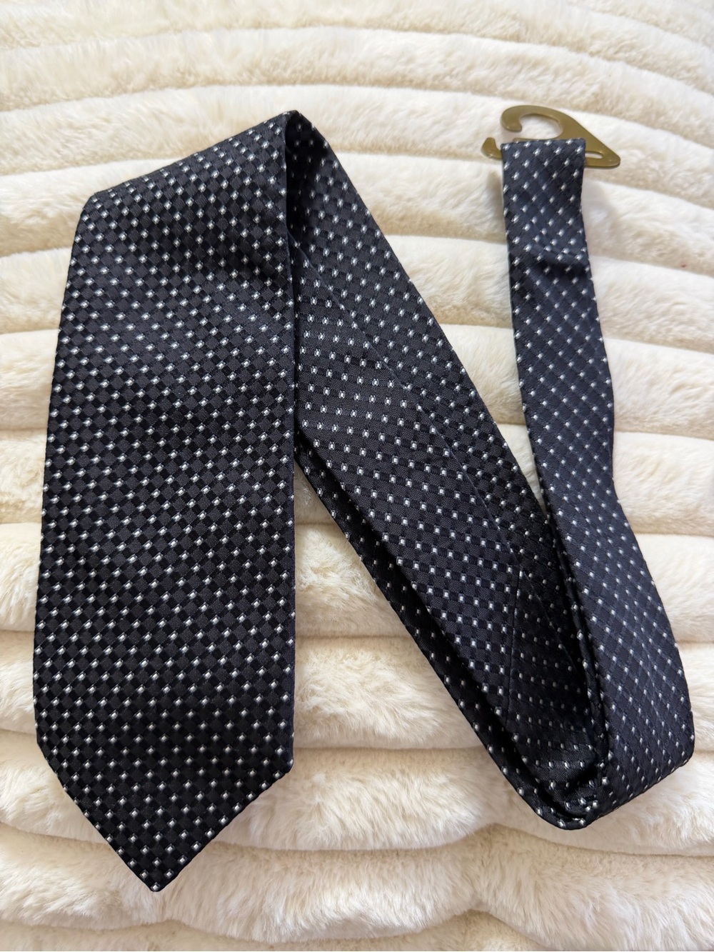 Prada Black Tie with White Microdot Pattern